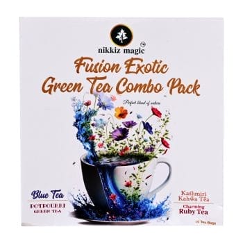 Nikkiz Magic Tea Combo Pack (Blue Tea, Charming Ruby Tea, Potpourri Tea & Kashmiri Kahwa Tea) - 16 Tea Sachets